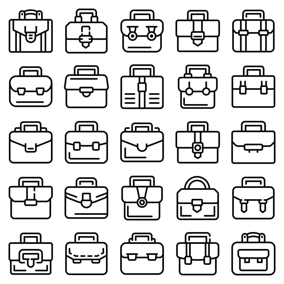Briefcase icons set, outline style vector