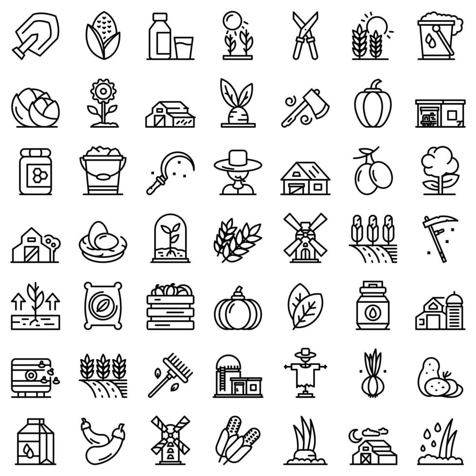 Eco farming icons set, outline style vector