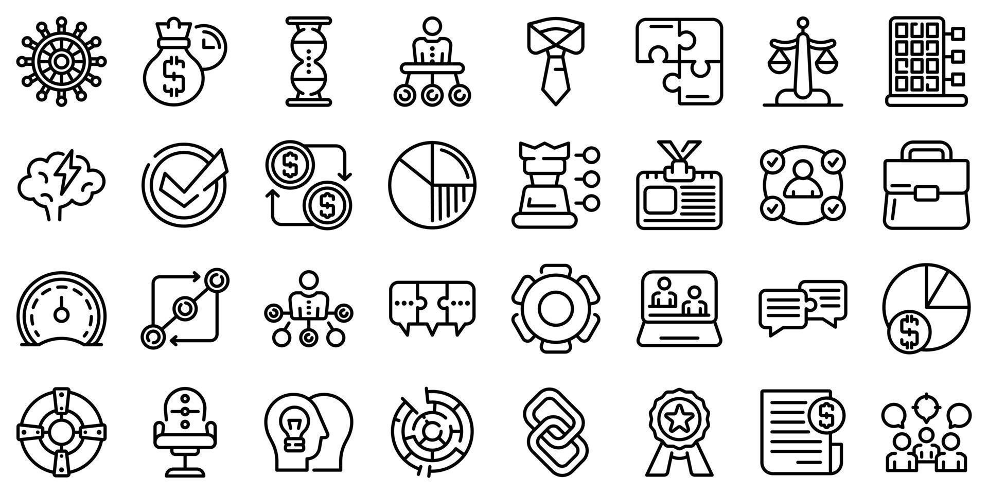 Business collaboration icons set, outline style vector