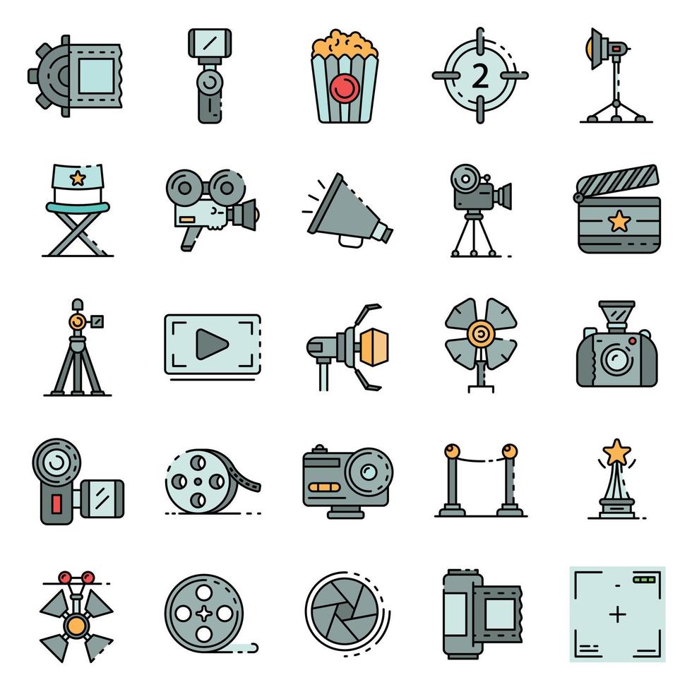 conjunto de iconos de producción de películas vector plano