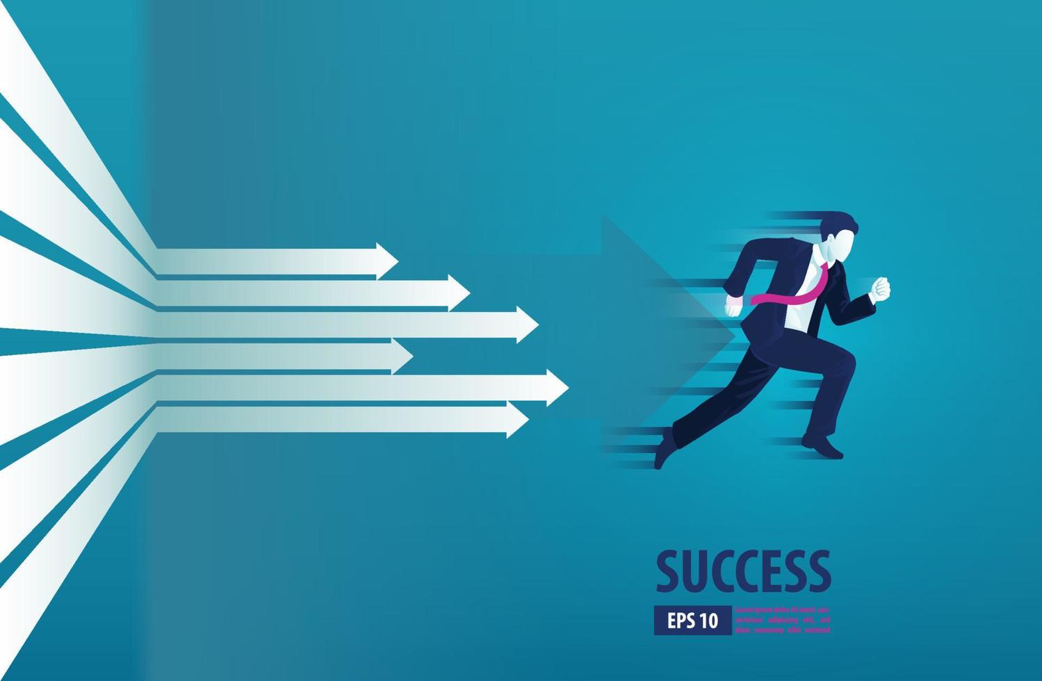 Business arrows concept with businessman running to success. acceleration for gain a profit sales. background vector illustration