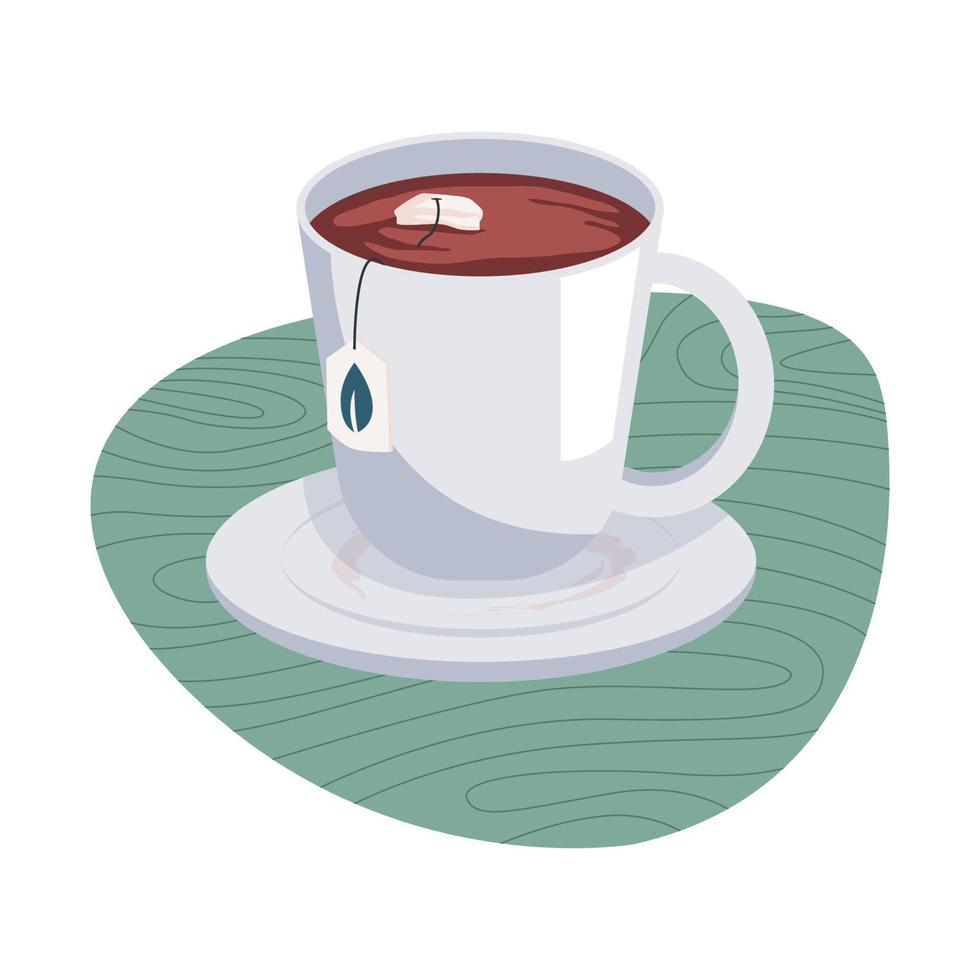 té caliente en taza con burbuja verde aislado sobre fondo blanco. preparación para empezar a trabajar. ilustración vectorial de diseño plano vector