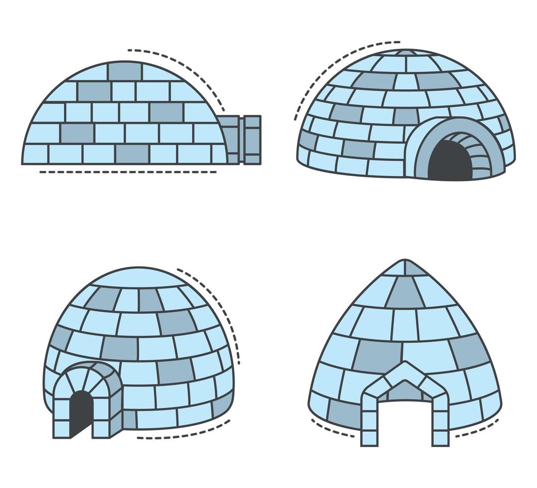 Igloo eskimo icon set, outline style vector