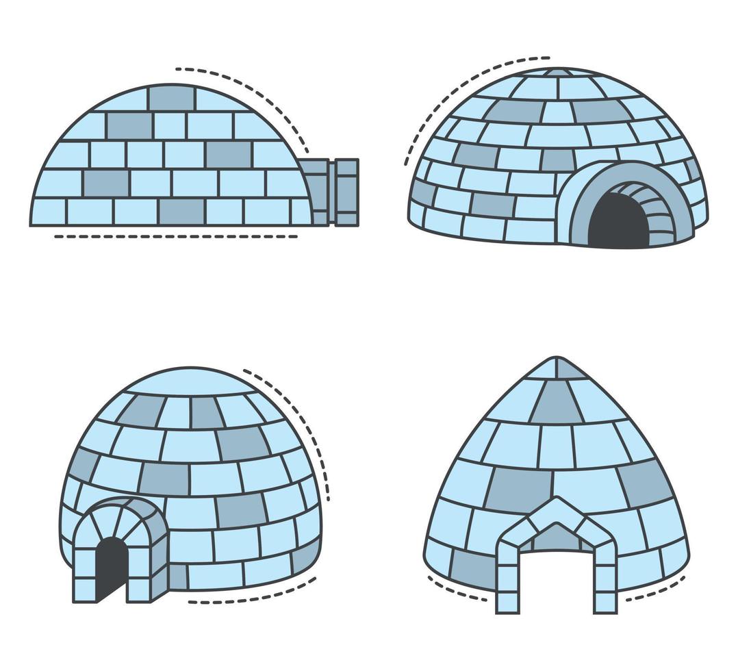 conjunto de iconos esquimales iglú, estilo de esquema vector