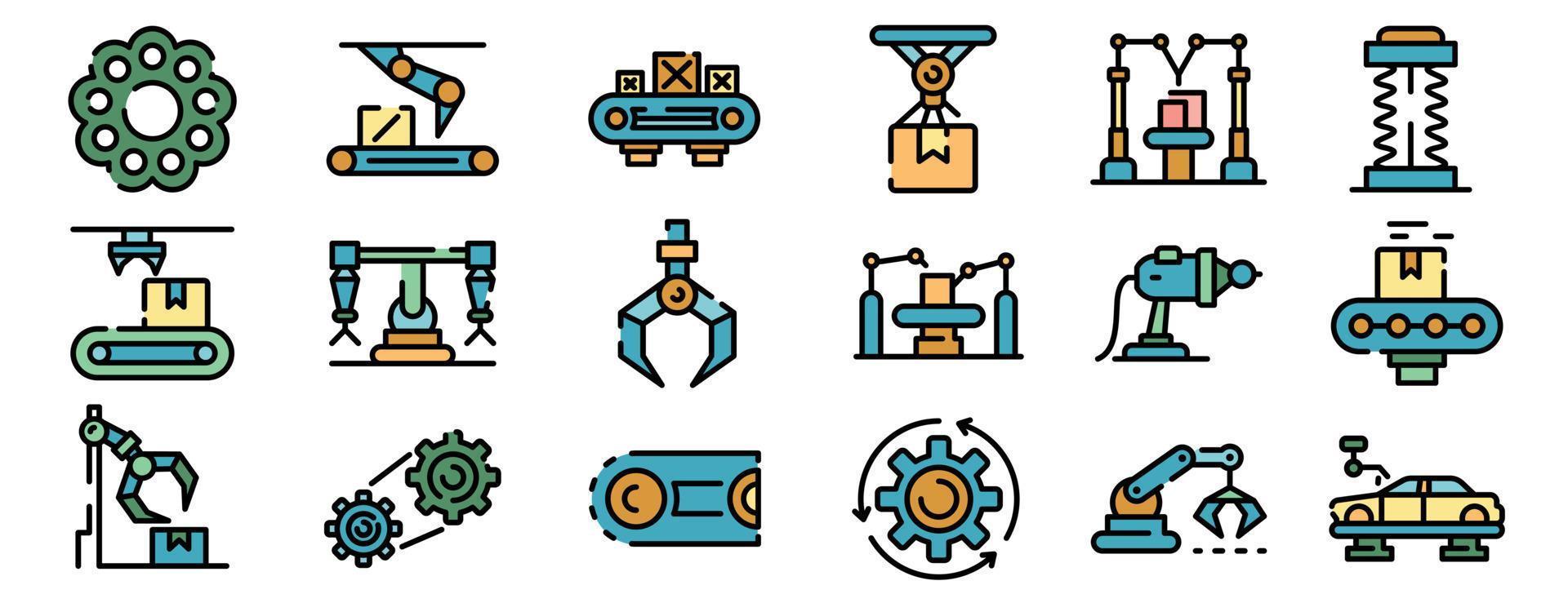 Assembly line icons vector flat