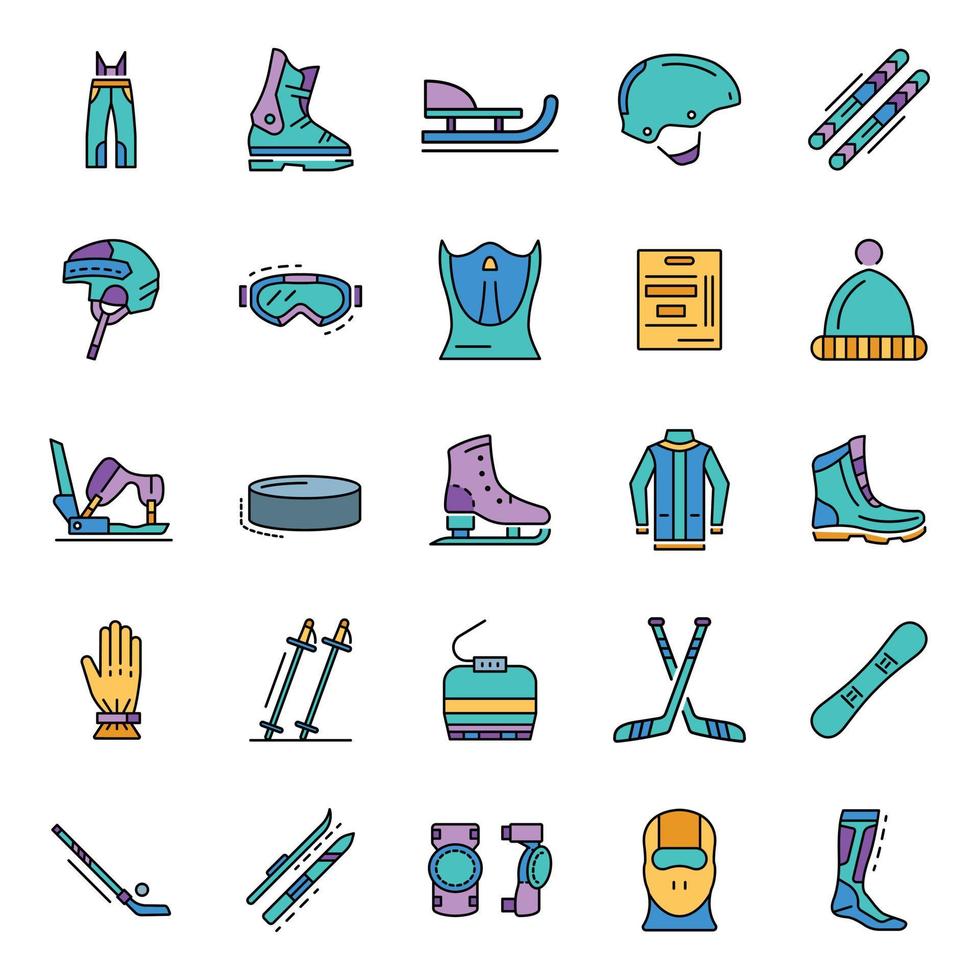 conjunto de iconos de deportes de invierno, estilo de esquema vector