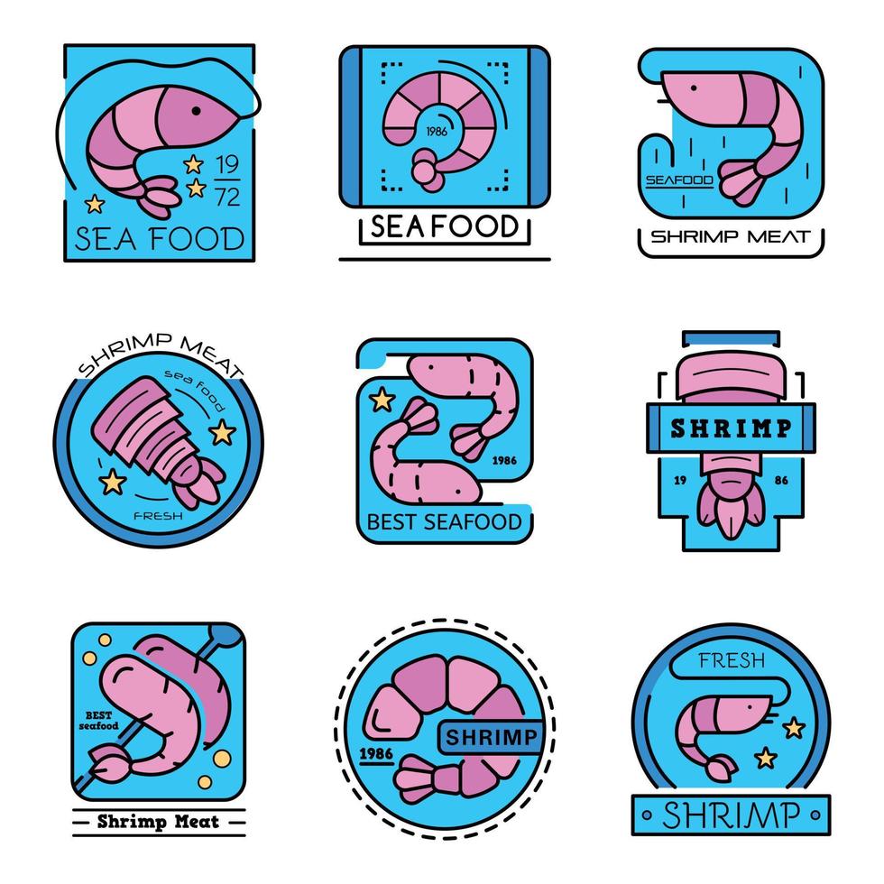 Shrimp icon set, outline style vector