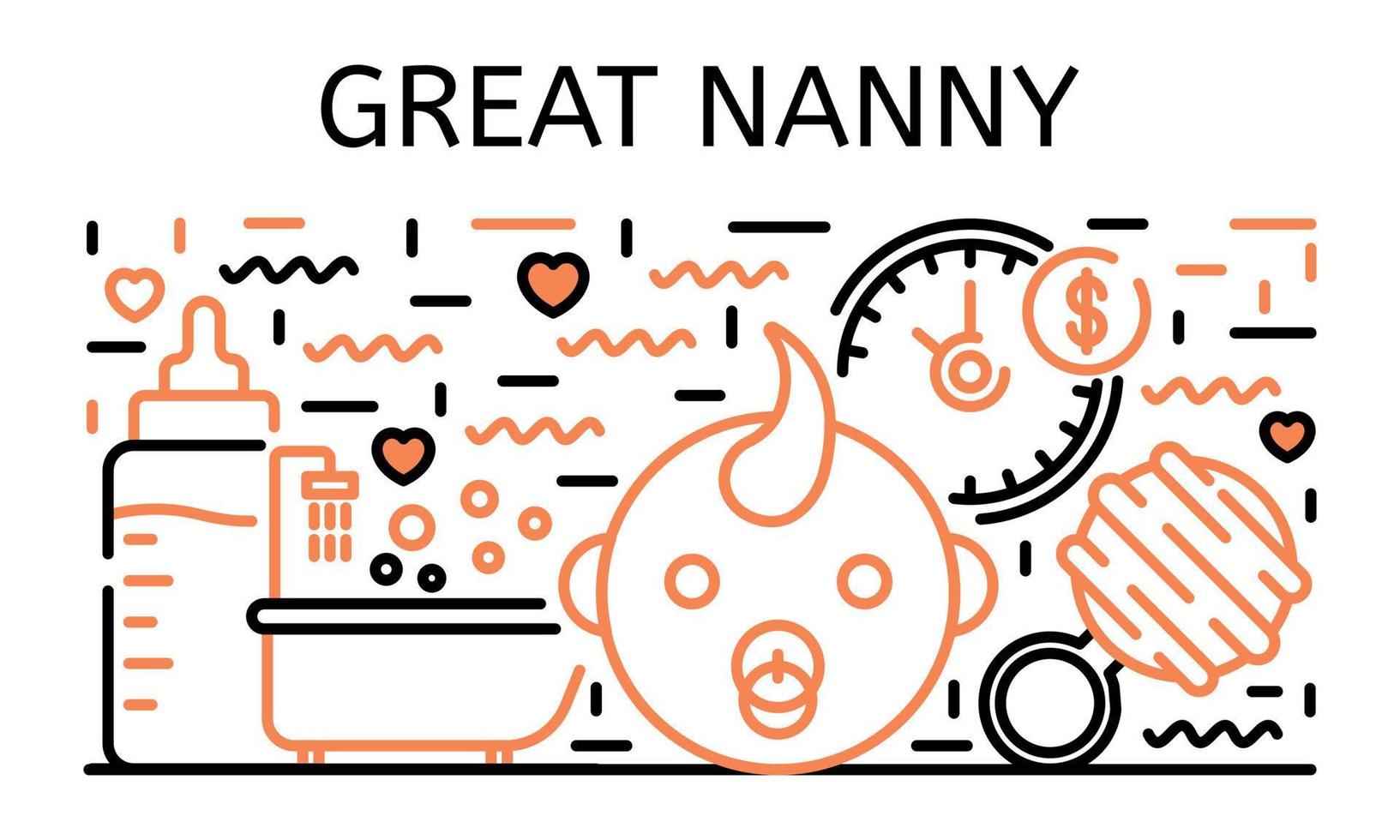 Great nanny banner, outline style vector