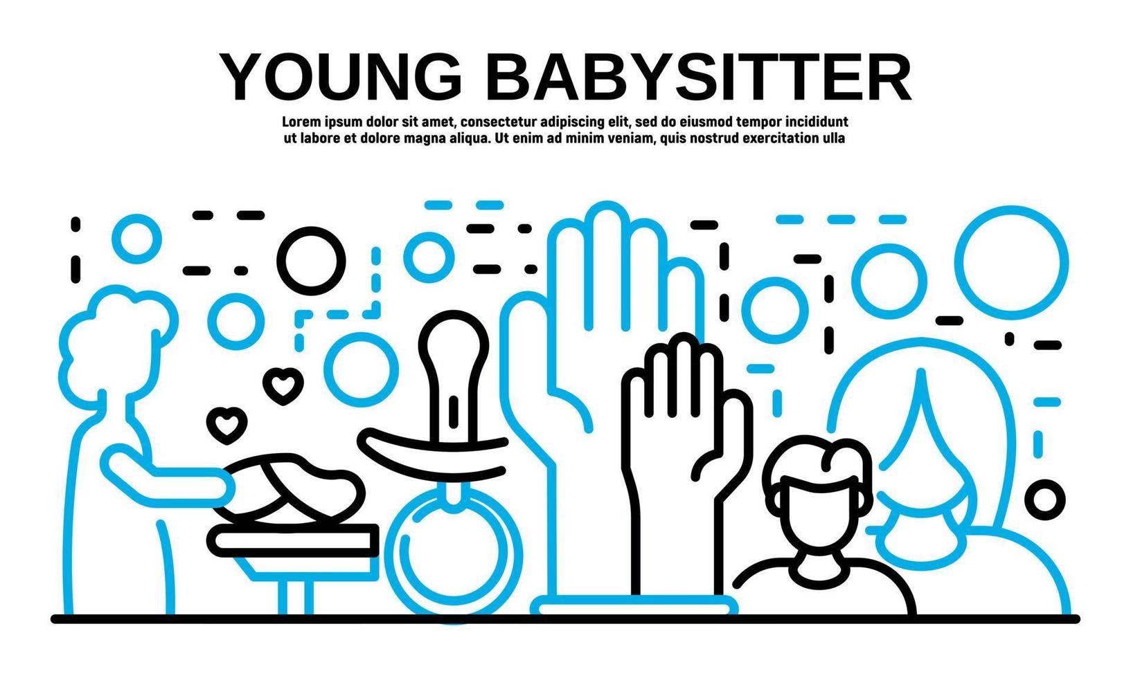 Young babysitter banner, outline style vector