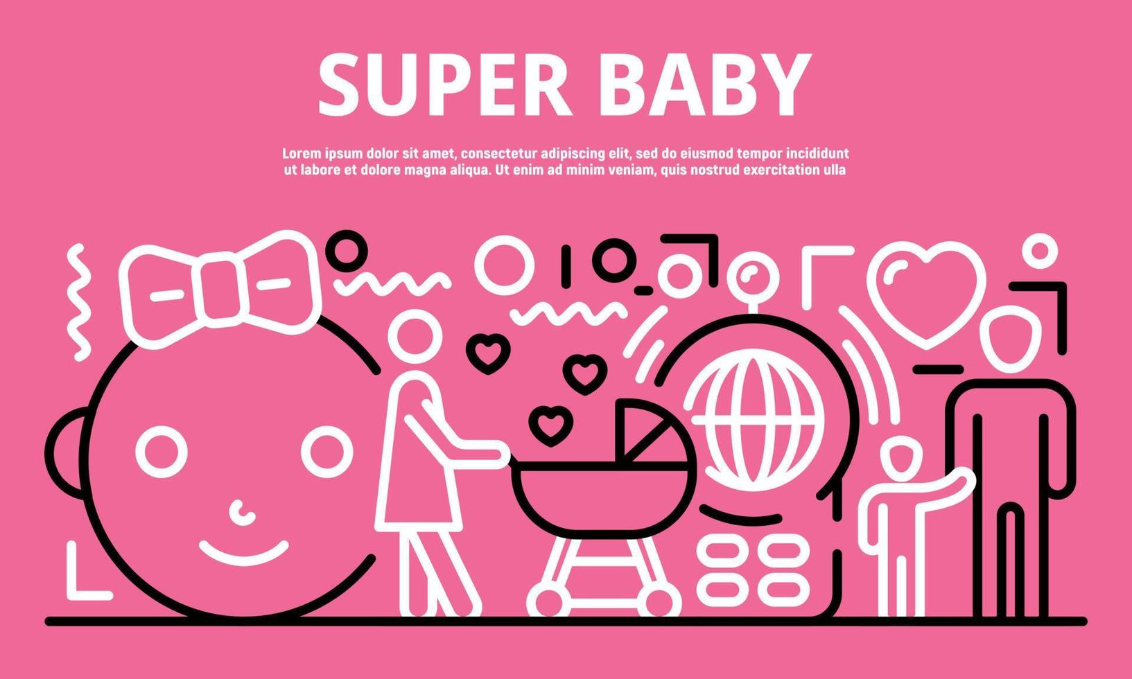 banner de super bebé, estilo de esquema vector