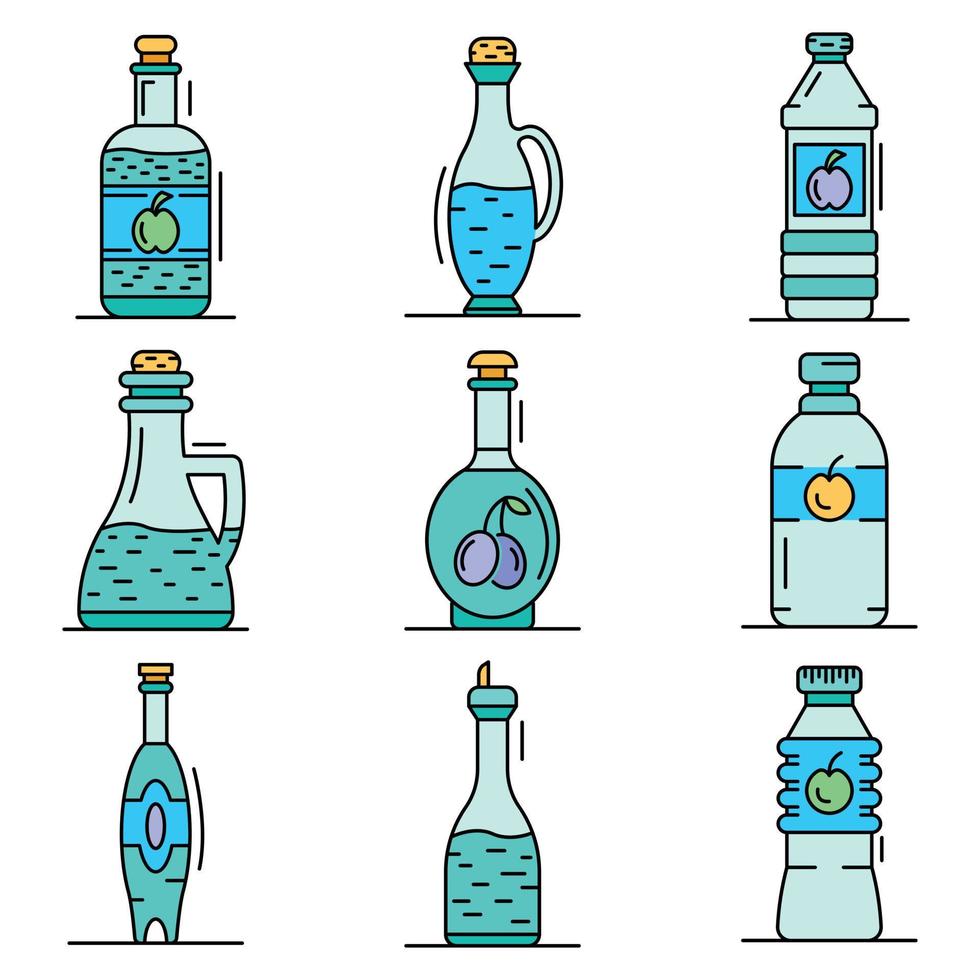 Vinegar icon set, outline style vector
