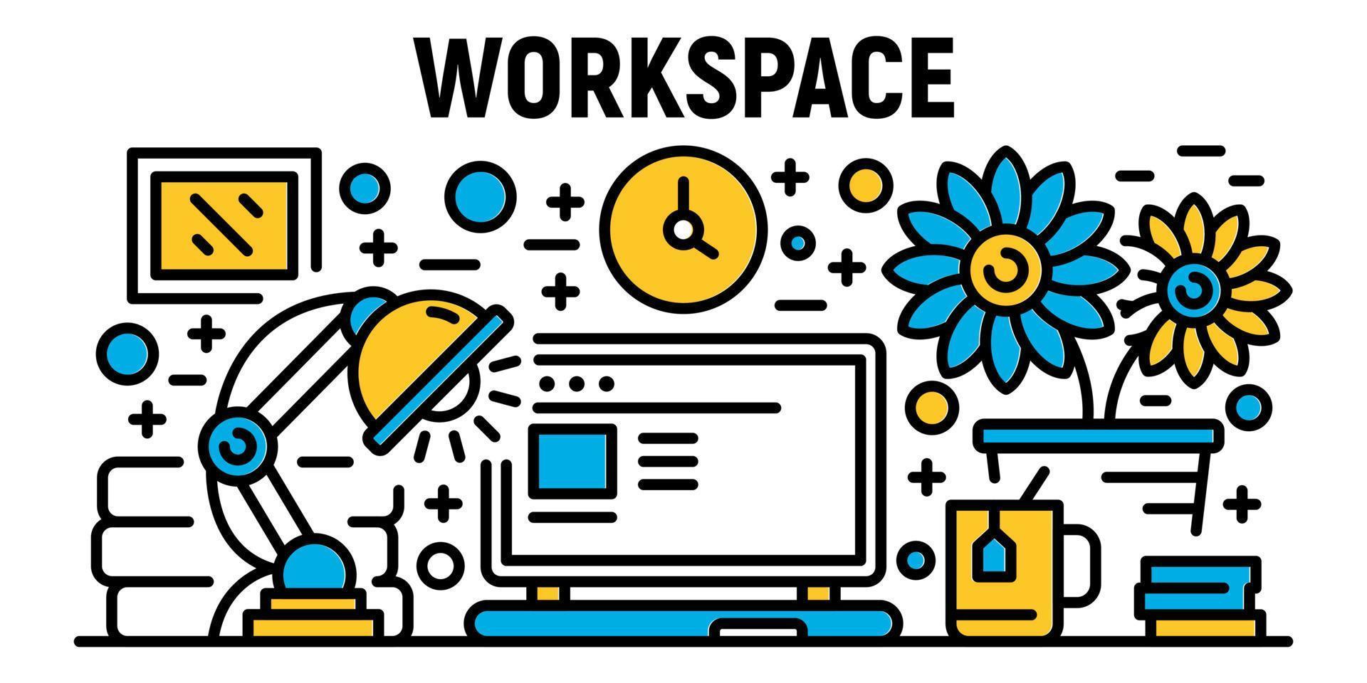 Freelancer workspace banner, outline style vector