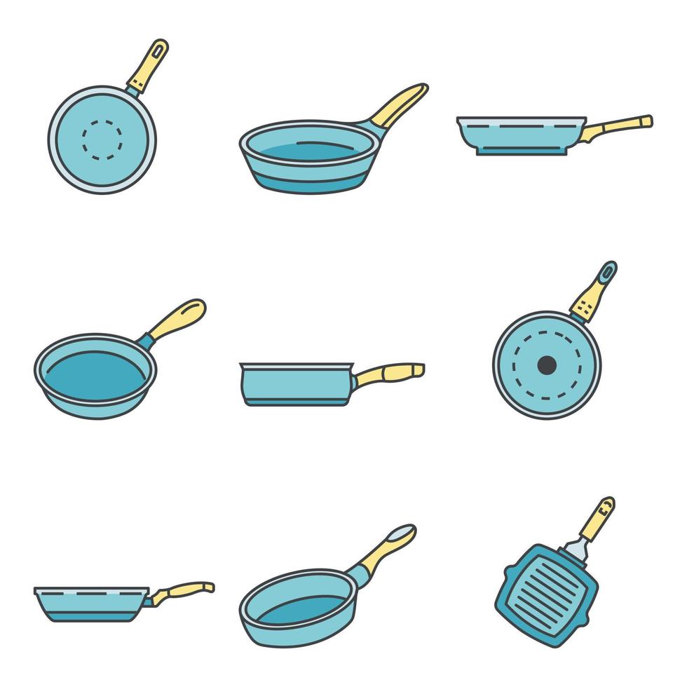 Griddle pan icon set, outline style vector