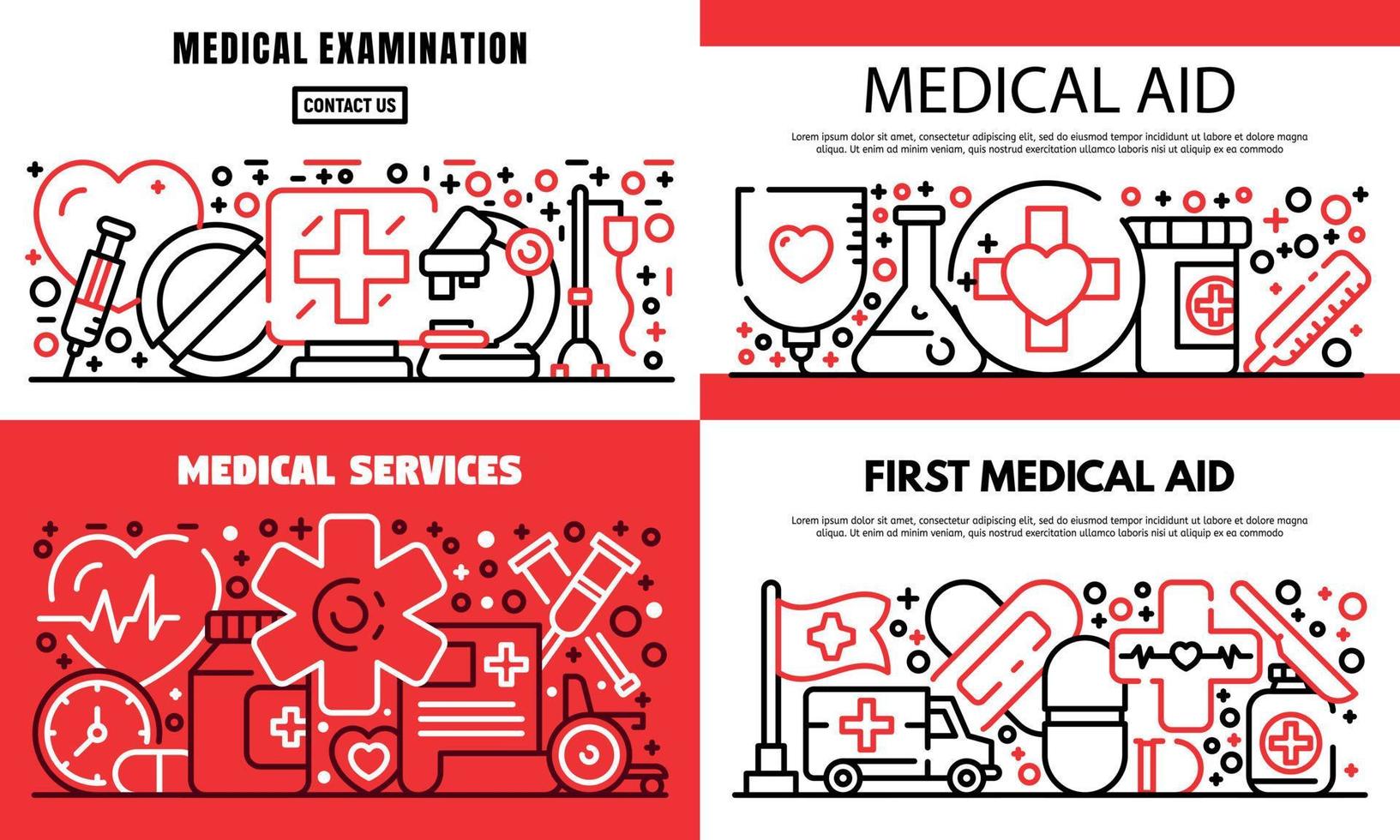 First medical aid banner set, outline style vector