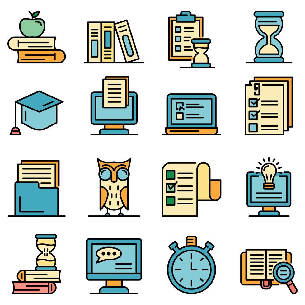 Preparation for exams icons vector flat