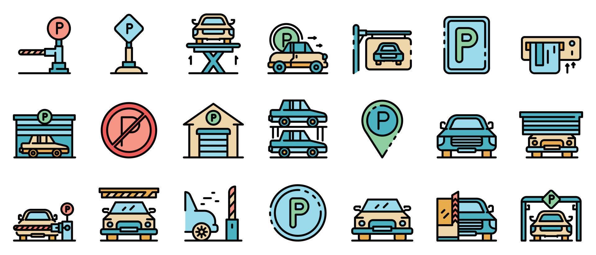 Underground parking icons vector flat