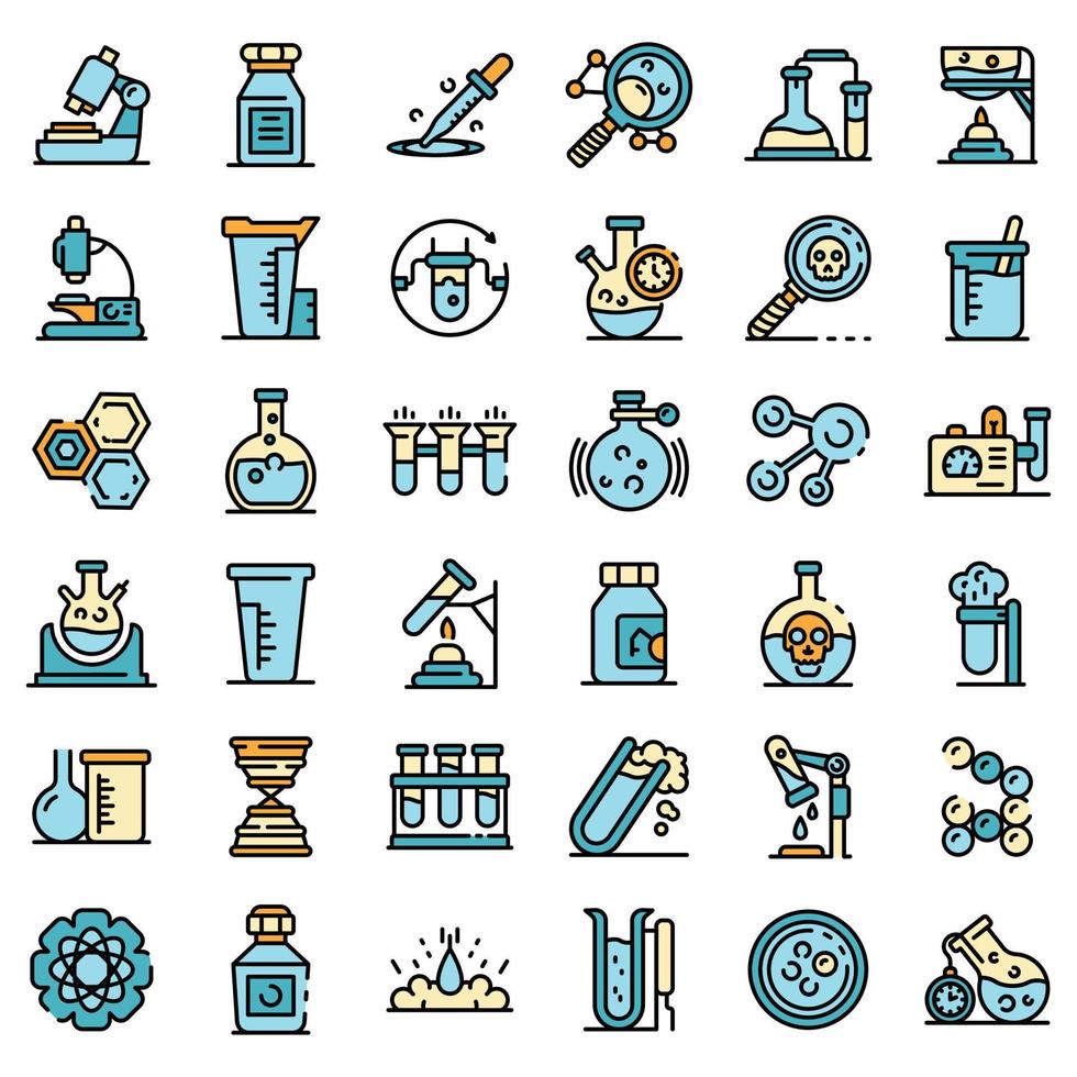 Chemical laboratory experiment icons vector flat