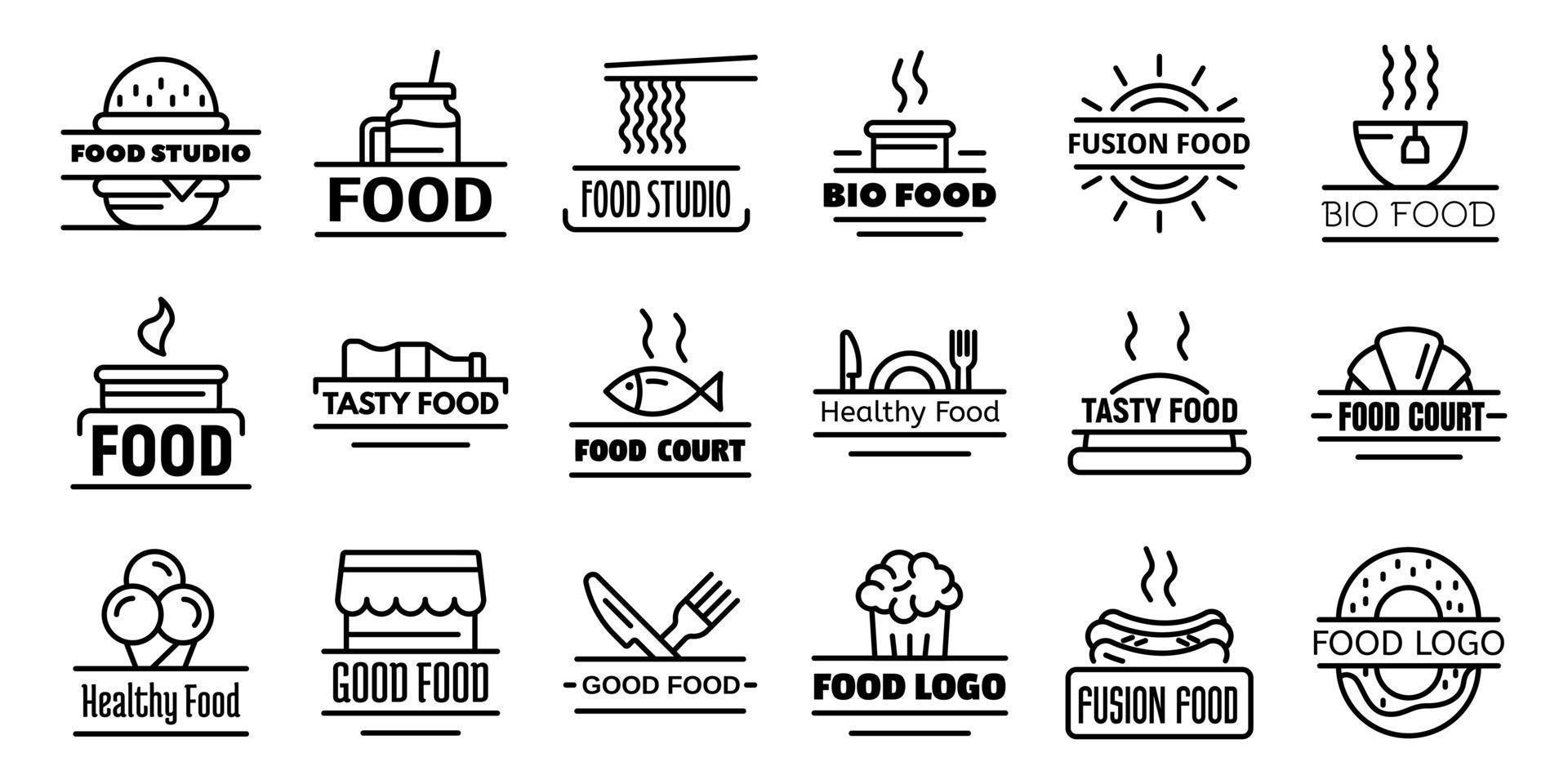 conjunto de logotipos de desayuno de patios de comidas, estilo de contorno vector