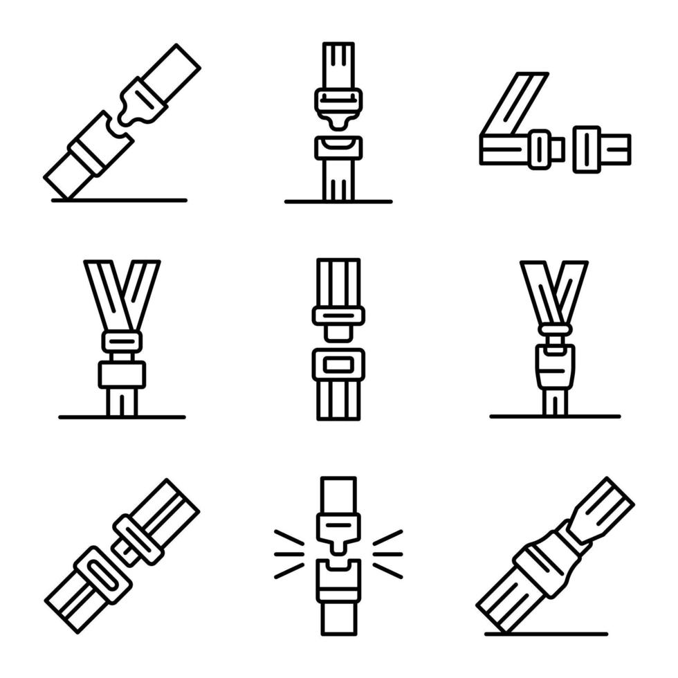 conjunto de iconos de cinturón de seguridad, estilo de esquema vector