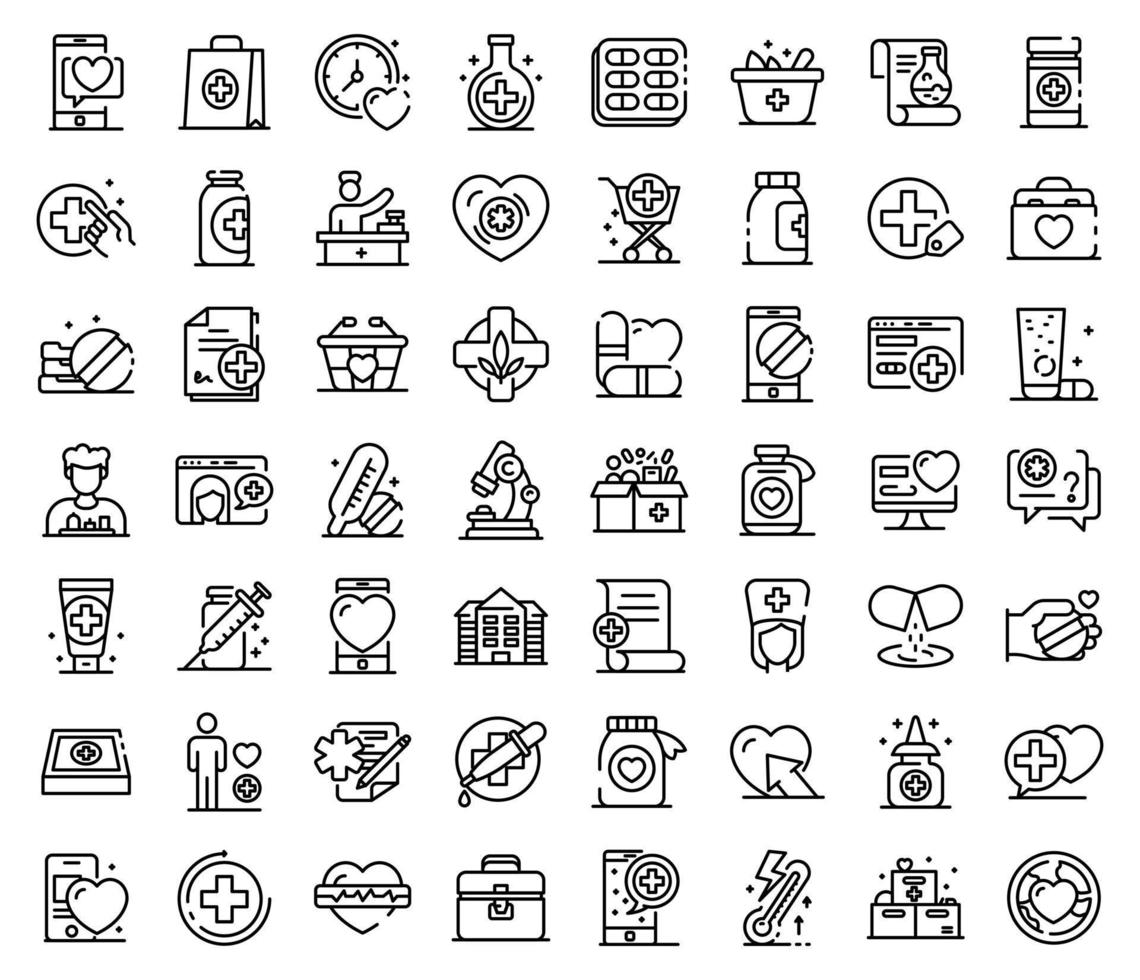 Pharmacist icons set, outline style vector