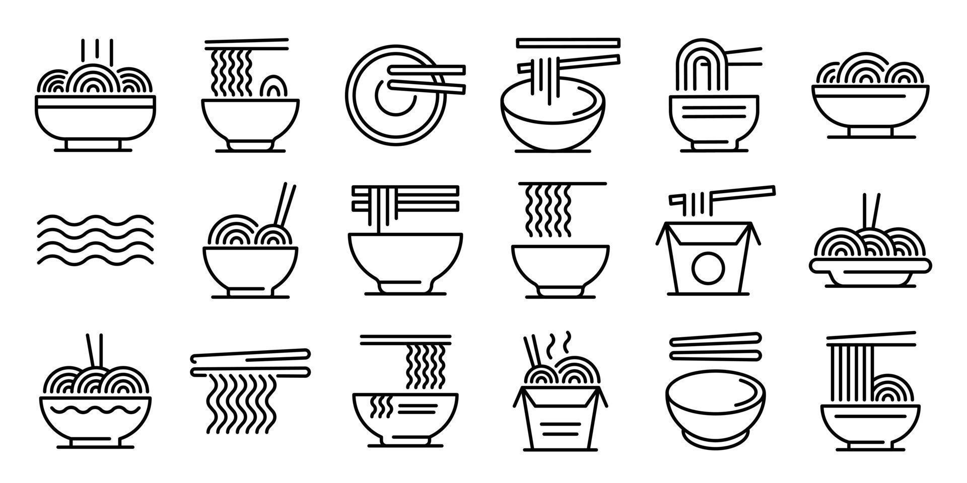 Ramen icons set, outline style vector