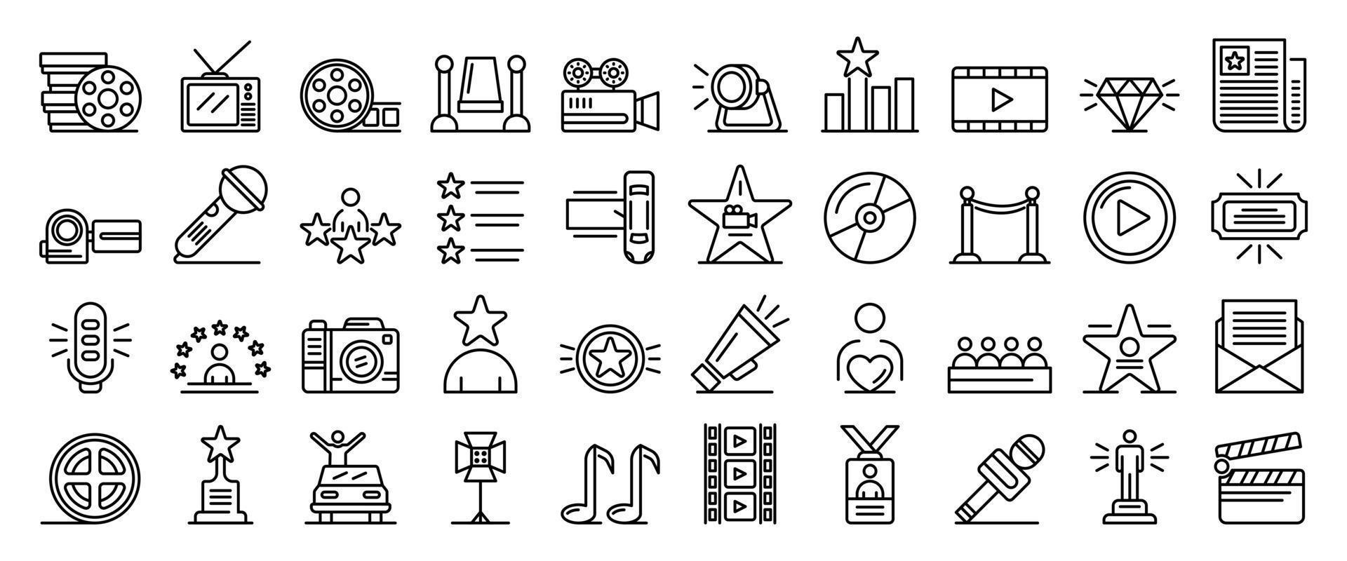 Celebrity icons set, outline style vector