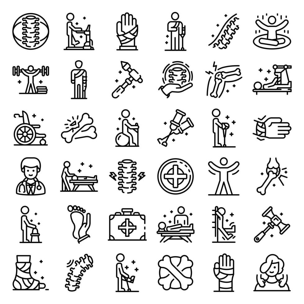 Chiropractor icons set, outline style vector