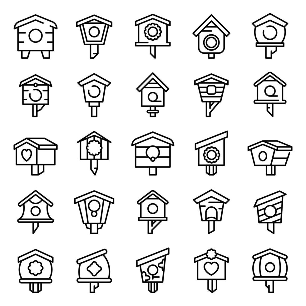 Bird house icons set, outline style vector