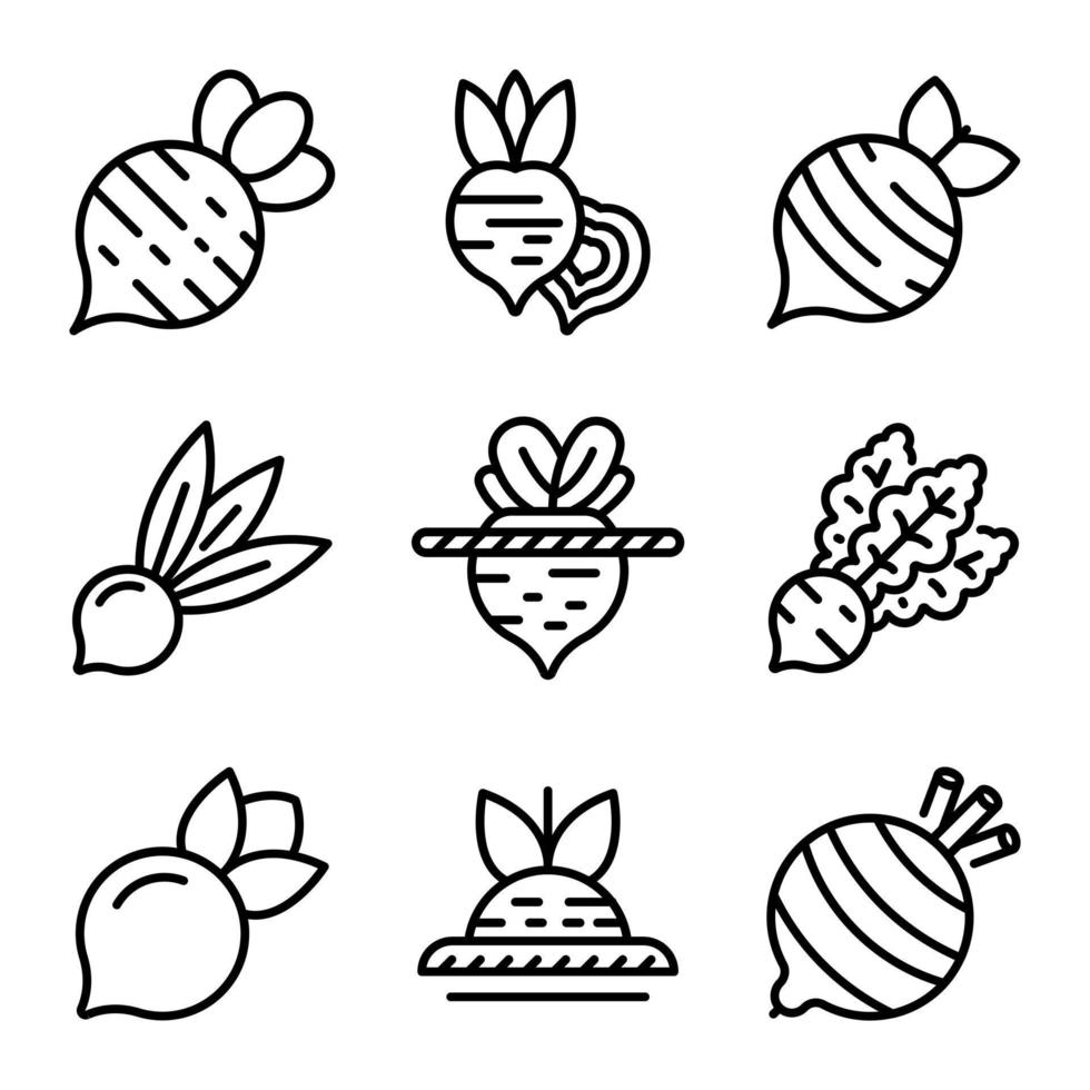 Beet icons set, outline style vector