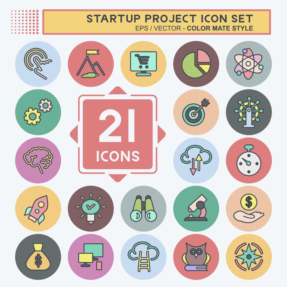 Icon Set Startup Project. suitable for Startup symbol. color mate style. simple design editable. design template vector. simple illustration vector