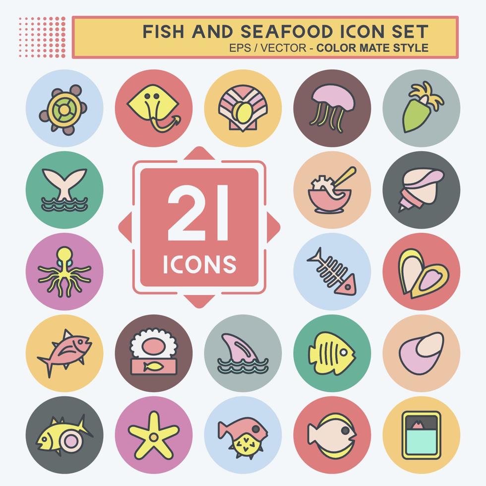 Icon Set Fish and Seafood. suitable for seafood symbol. color mate style. simple design editable. design template vector. simple illustration vector