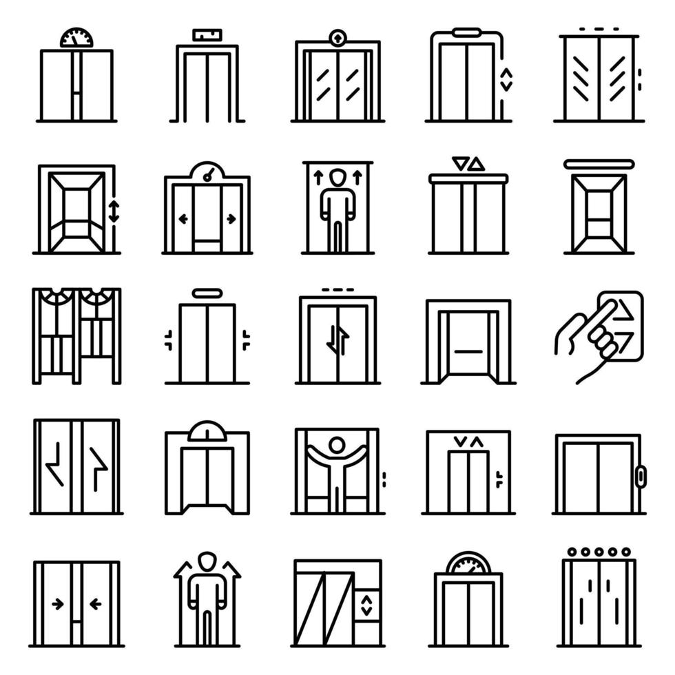 Elevator icons set, outline style vector