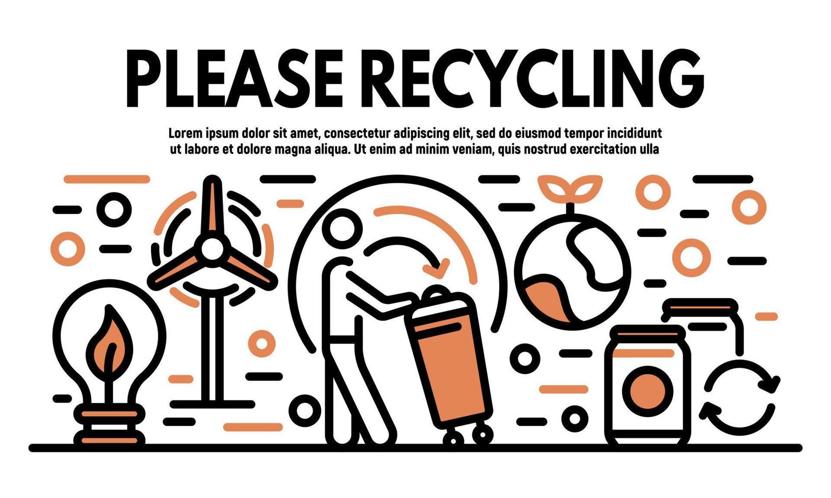 Please recycling banner, outline style vector