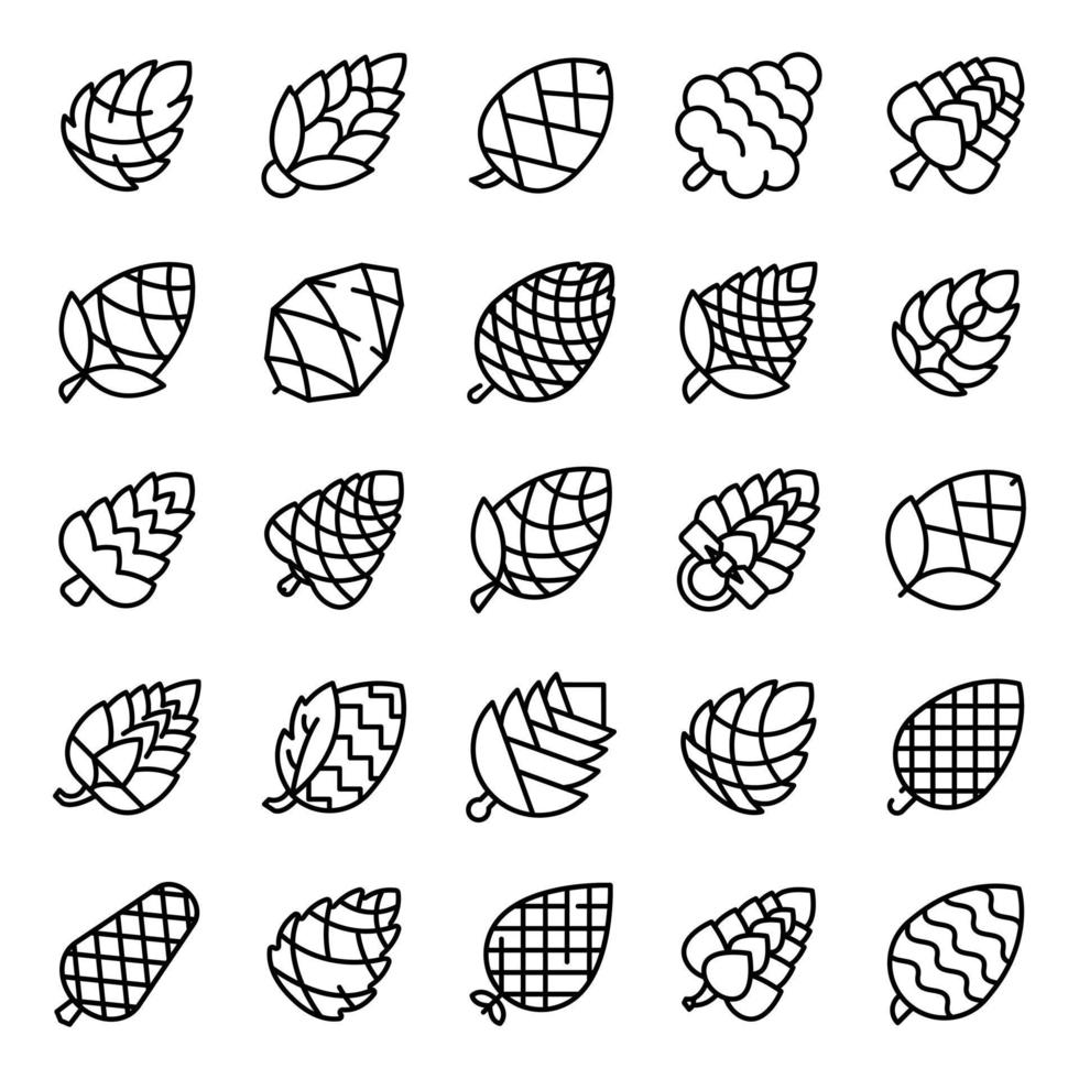Pine cone icons set, outline style vector