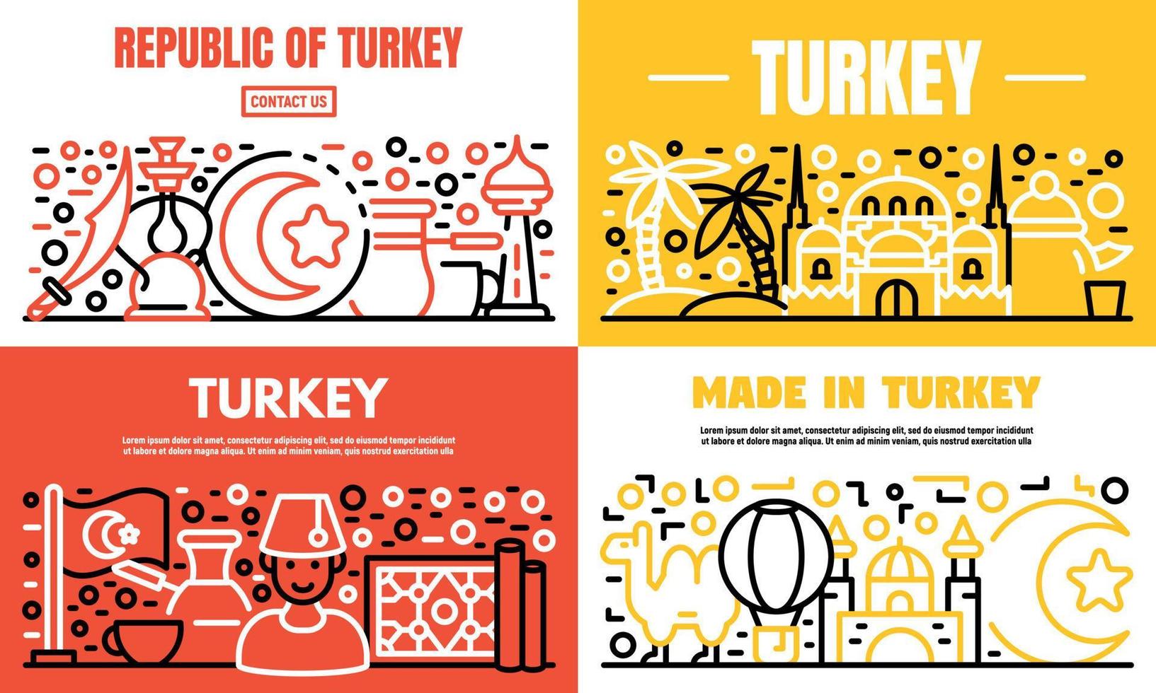 Turkey country banner set, outline style vector