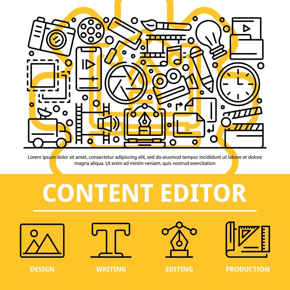Fondo de concepto de editor de contenido, estilo de esquema vector