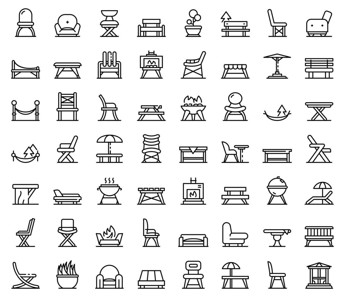 Garden furniture icons set, outline style vector