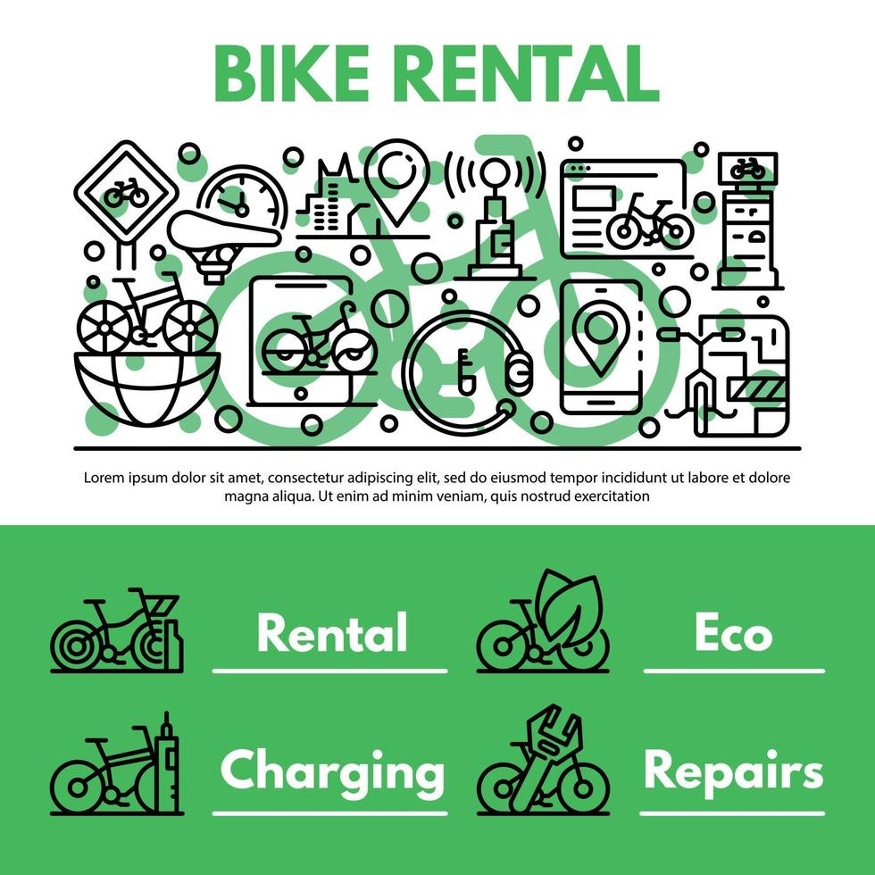 Fondo de concepto de alquiler de bicicletas, estilo de esquema vector