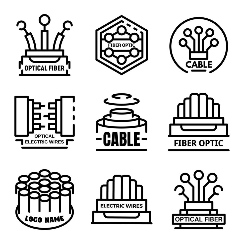 conjunto de logotipos de fibra óptica, estilo de esquema vector