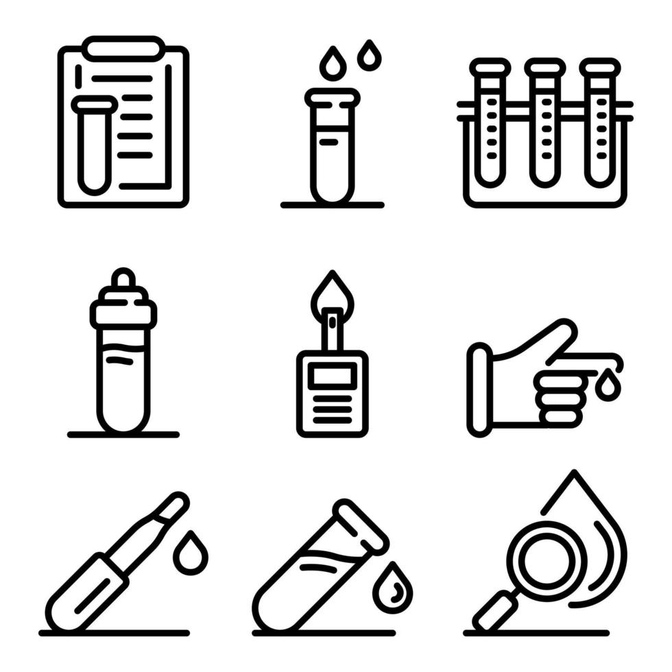 Blood test icons set, outline style vector