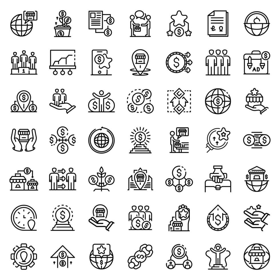 Franchise icons set, outline style vector
