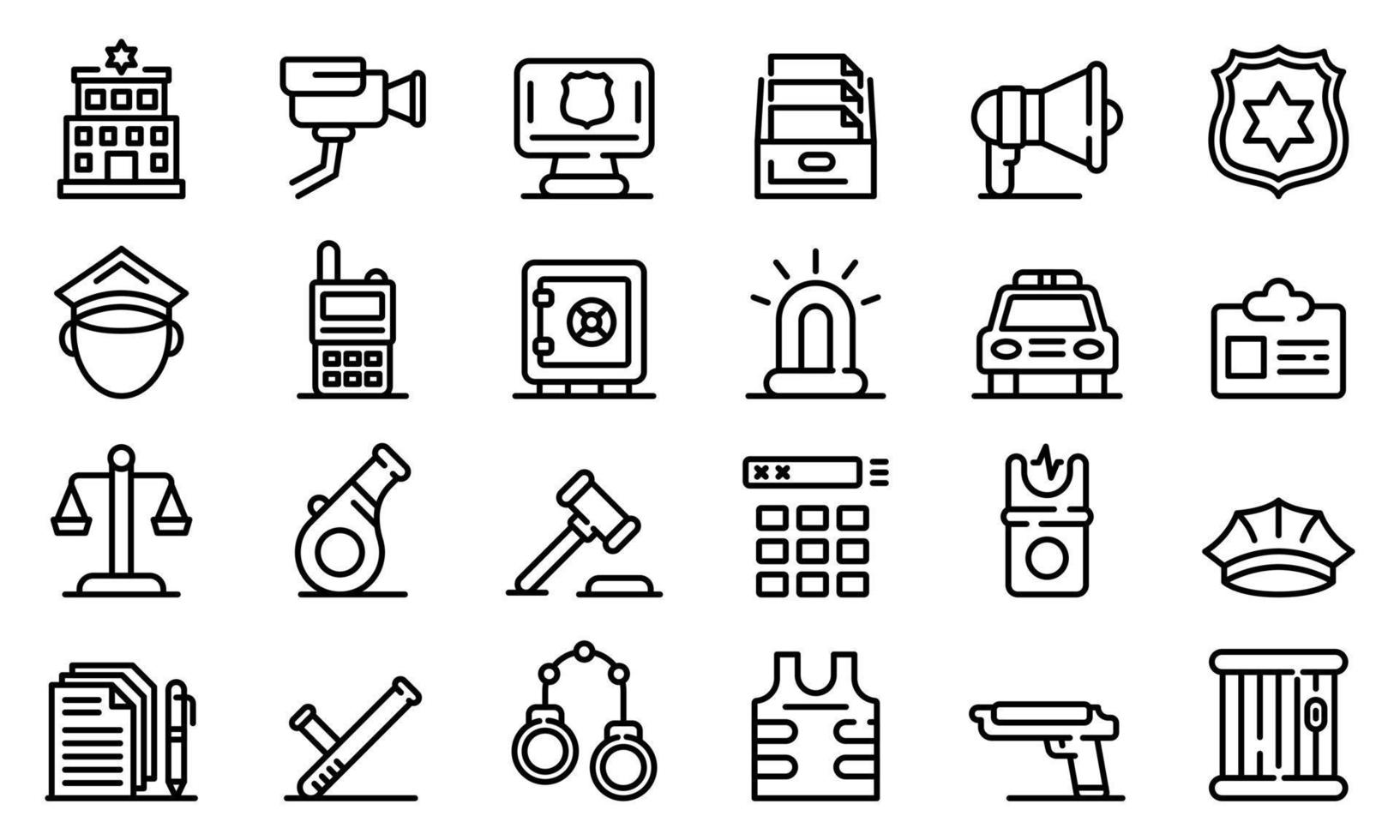 Police station icons set, outline style vector