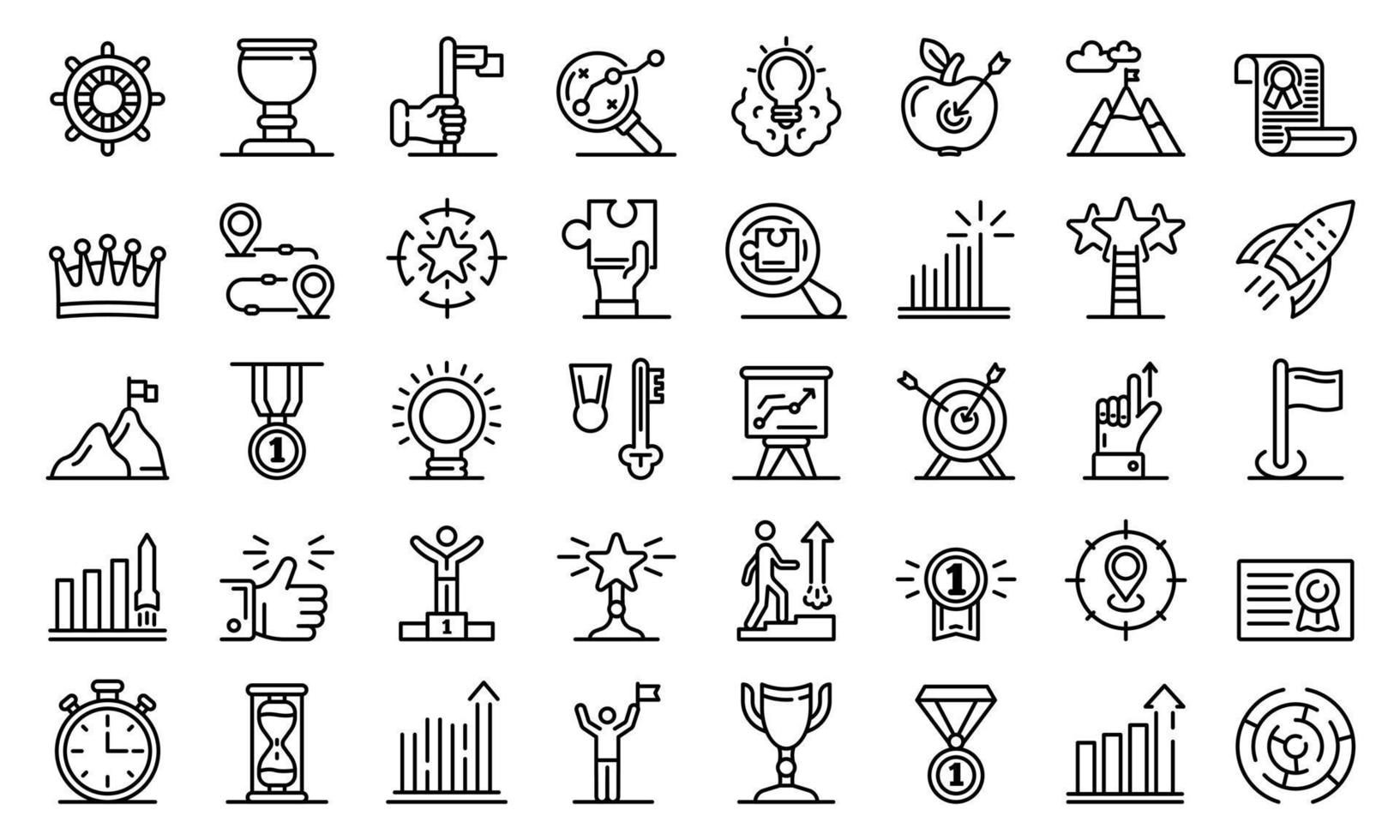 Goal achievement icons set, outline style vector