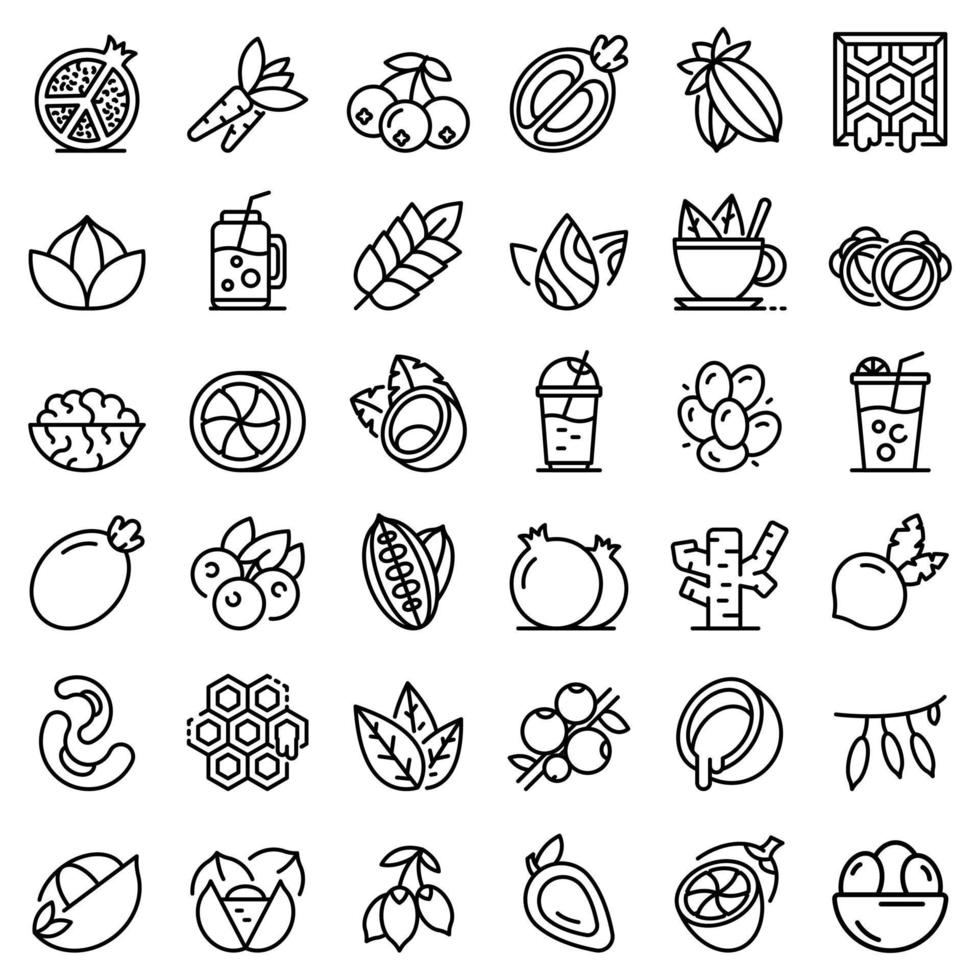 Superfood icons set, outline style vector