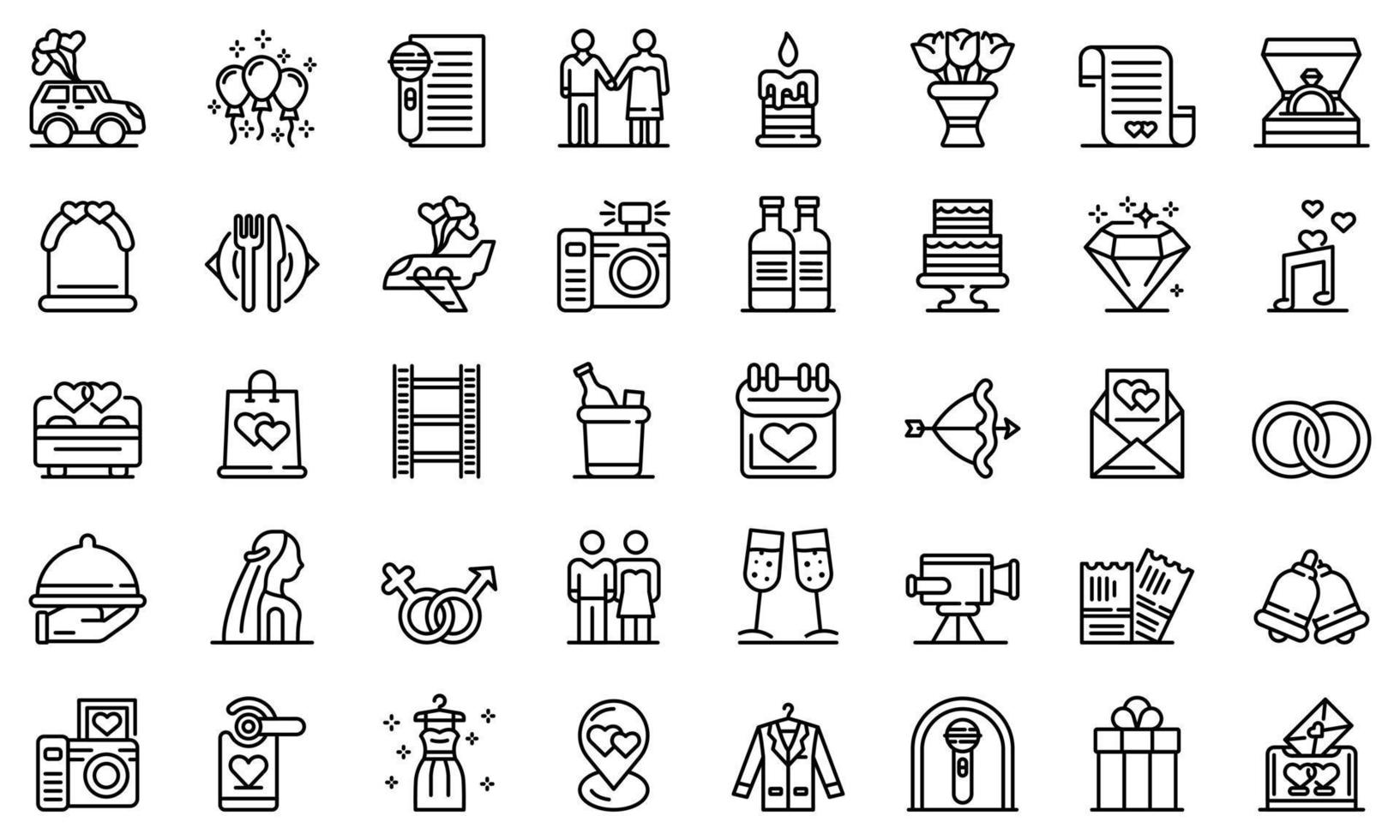 Wedding ceremony icons set, outline style vector