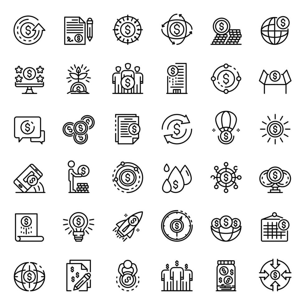 Crowdfunding platform icons set, outline style vector