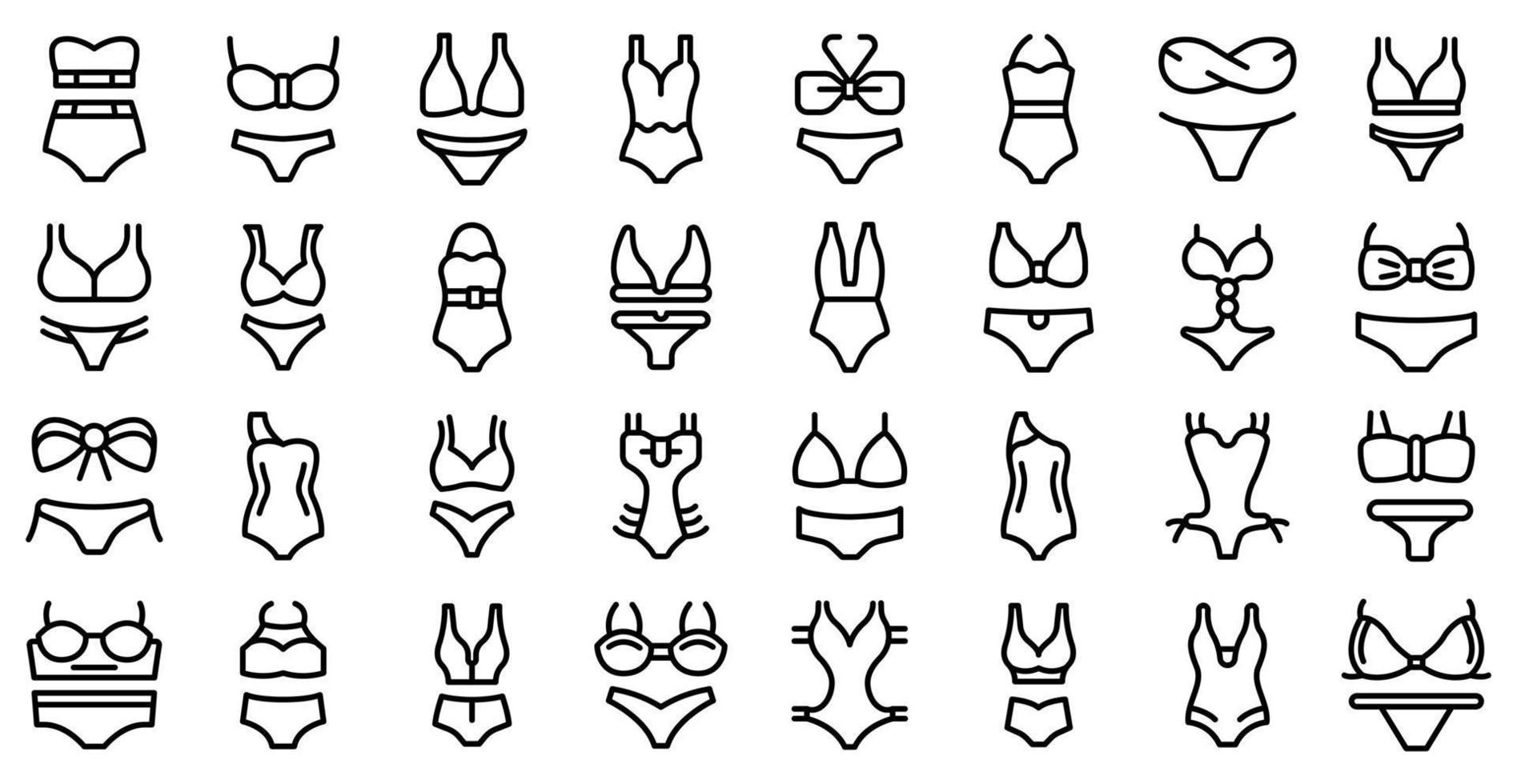 Swimsuit icons set, outline style vector