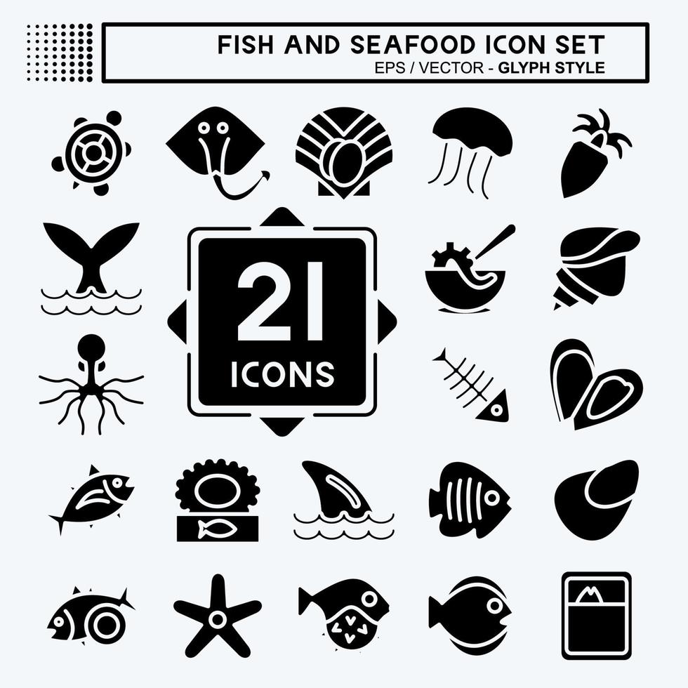 conjunto de iconos pescados y mariscos. adecuado para el símbolo de mariscos. estilo de glifo. diseño simple editable. vector de plantilla de diseño. ilustración sencilla