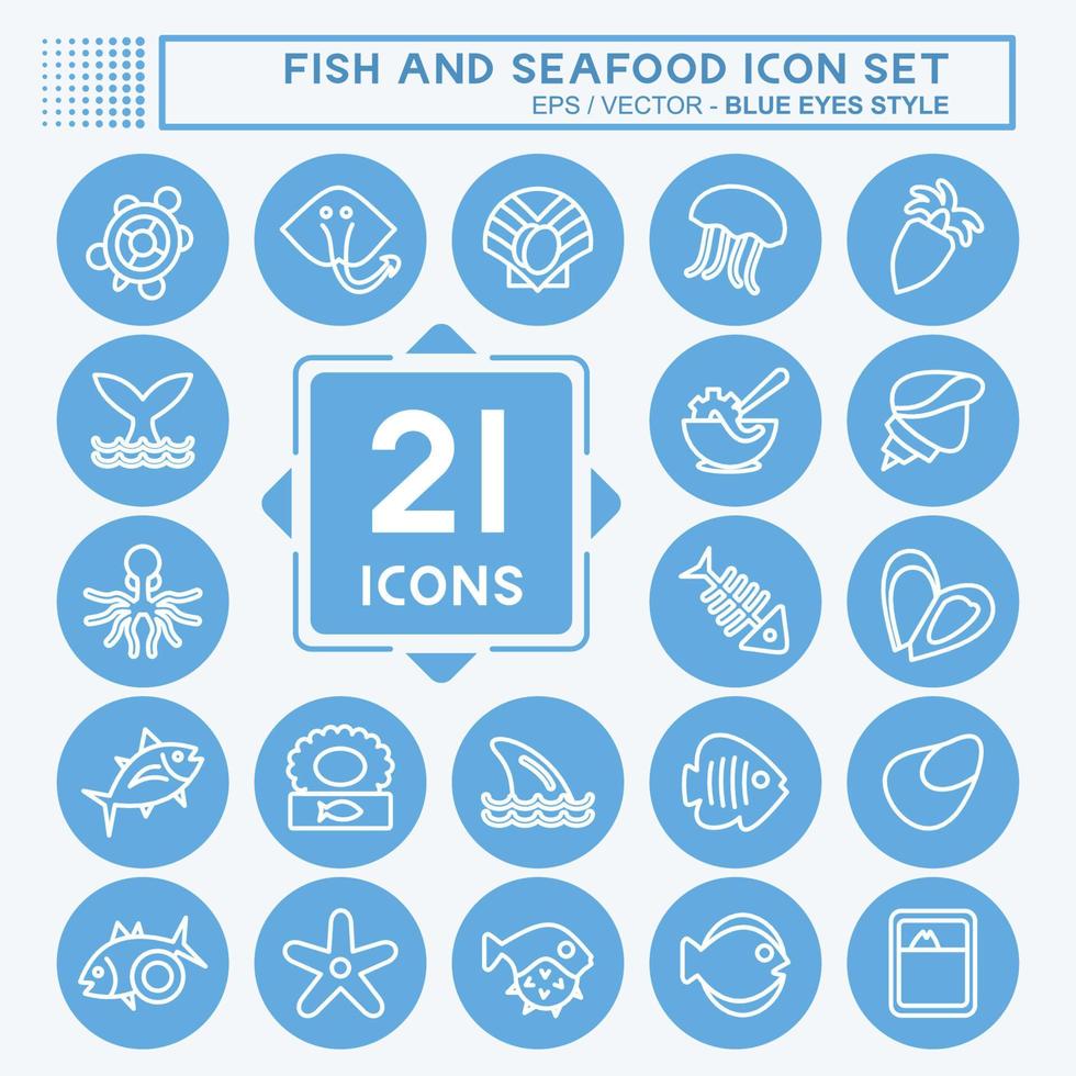 Icon Set Fish and Seafood. suitable for seafood symbol. blue eyes style. simple design editable. design template vector. simple illustration vector