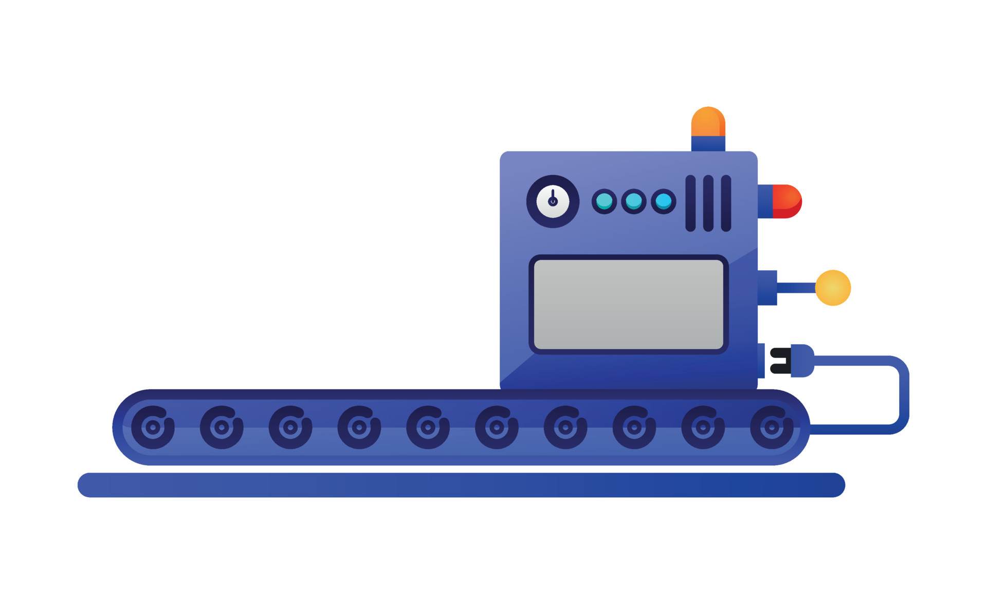 Flat colorful icon conveyor machine working. Modern mechanical